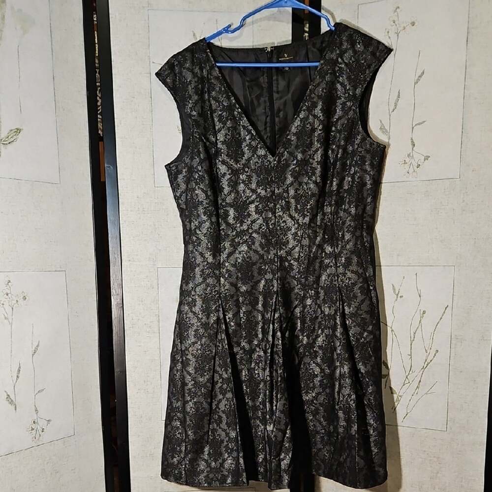 Worthington Black Silver Mini Dress with V-neck Sleeveless A-line for Cocktail